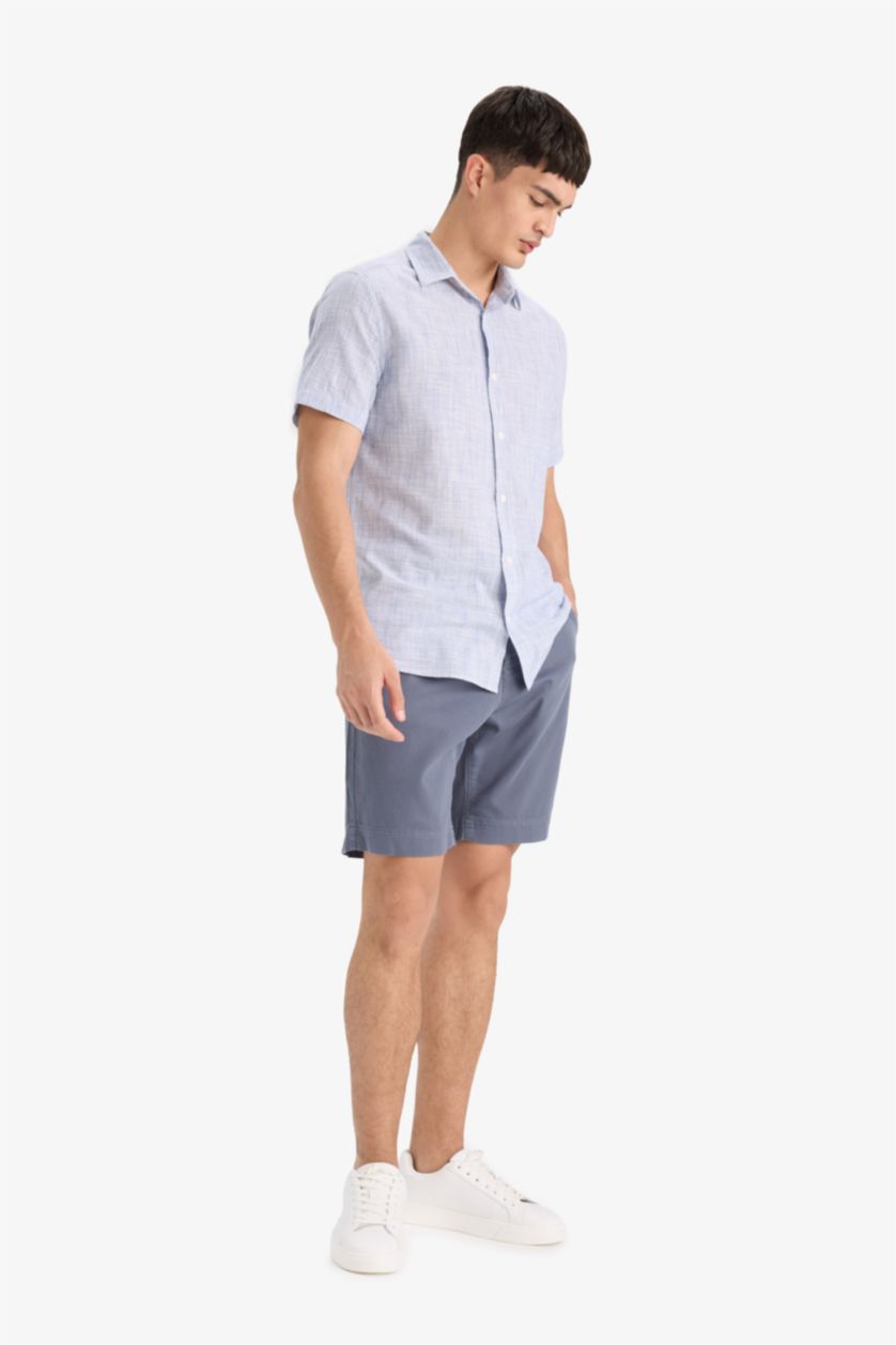 Man Indigo Regular Fit Textured Shorts