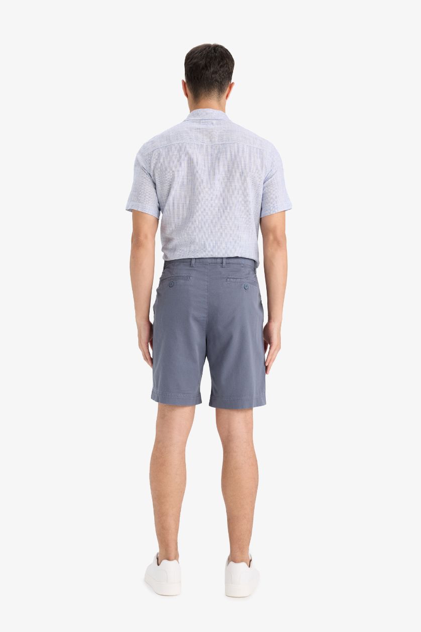 Erkek İndigo Regular Fit Dokulu Bermuda Şort