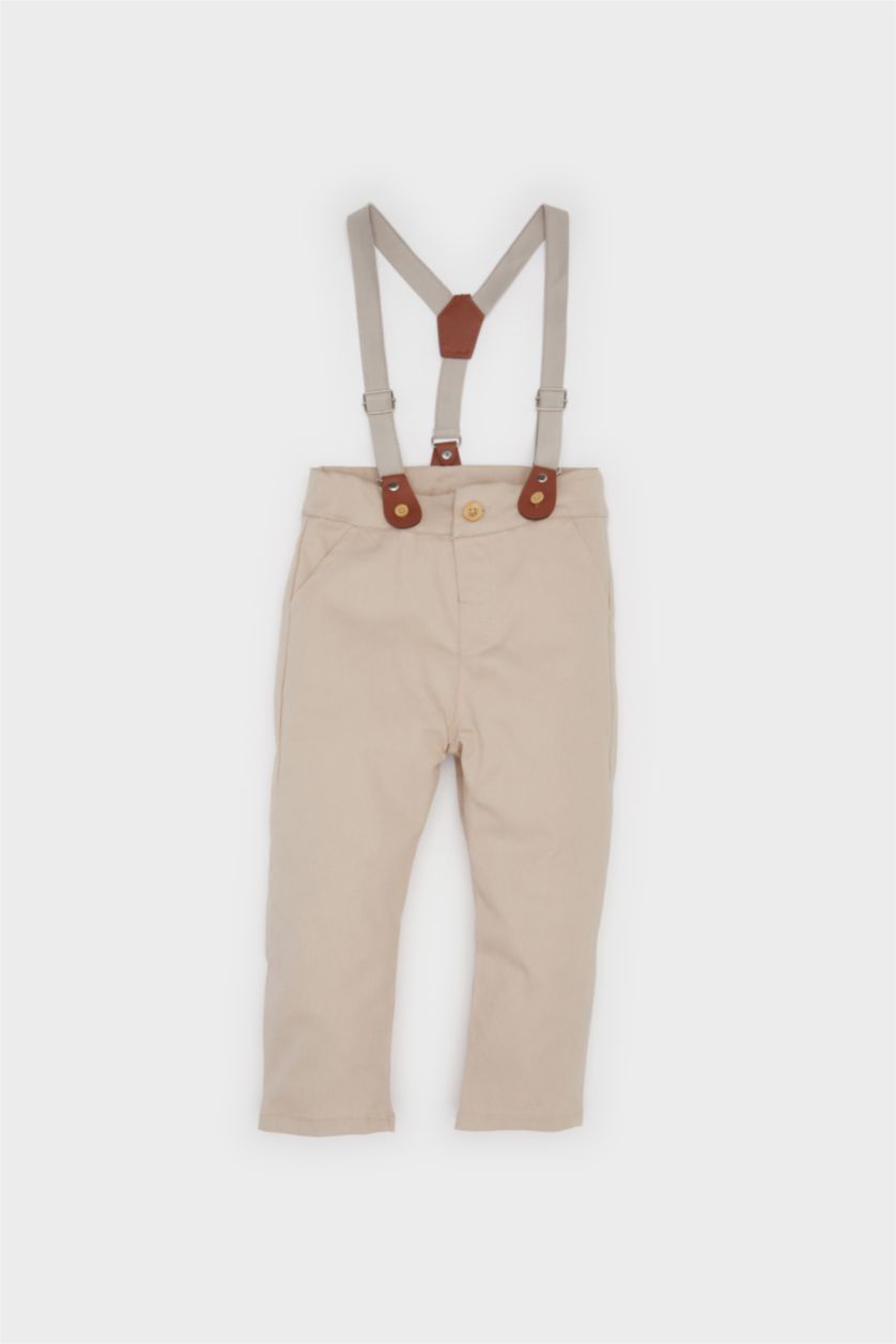 BÉBÉ GARÇON Beige Pantalon en gabardine droit avec bretelles pour bébé garçon