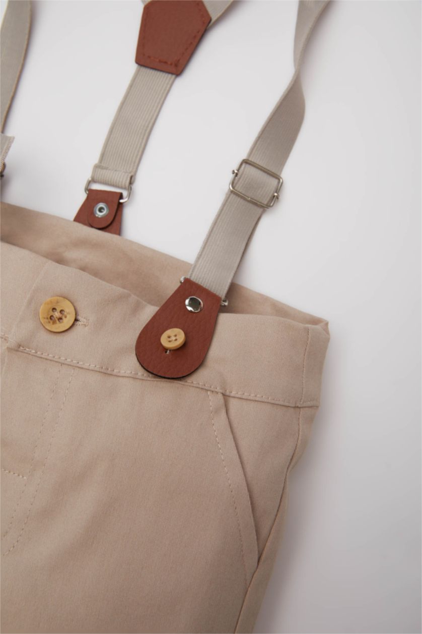 BÉBÉ GARÇON Beige Pantalon en gabardine droit avec bretelles pour bébé garçon