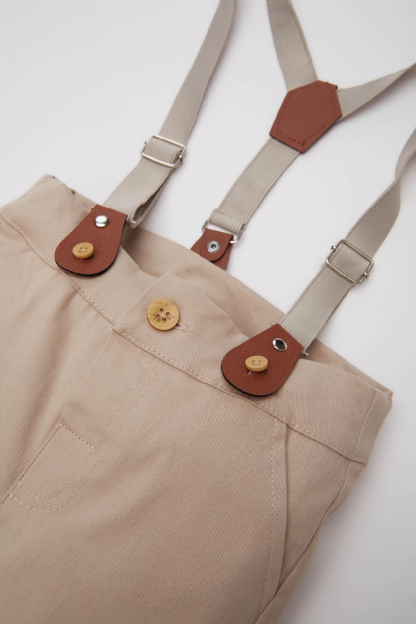 BÉBÉ GARÇON Beige Pantalon en gabardine droit avec bretelles pour bébé garçon
