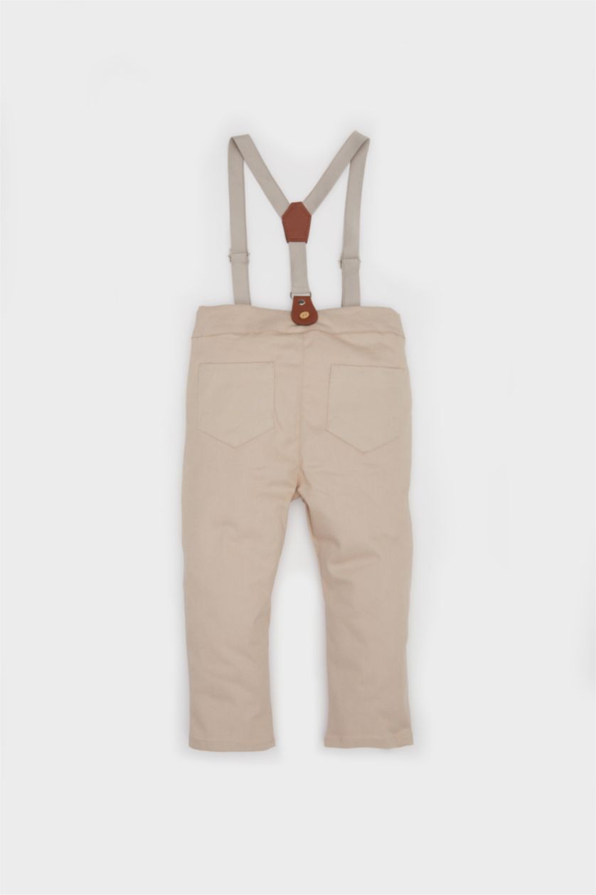 BÉBÉ GARÇON Beige Pantalon en gabardine droit avec bretelles pour bébé garçon