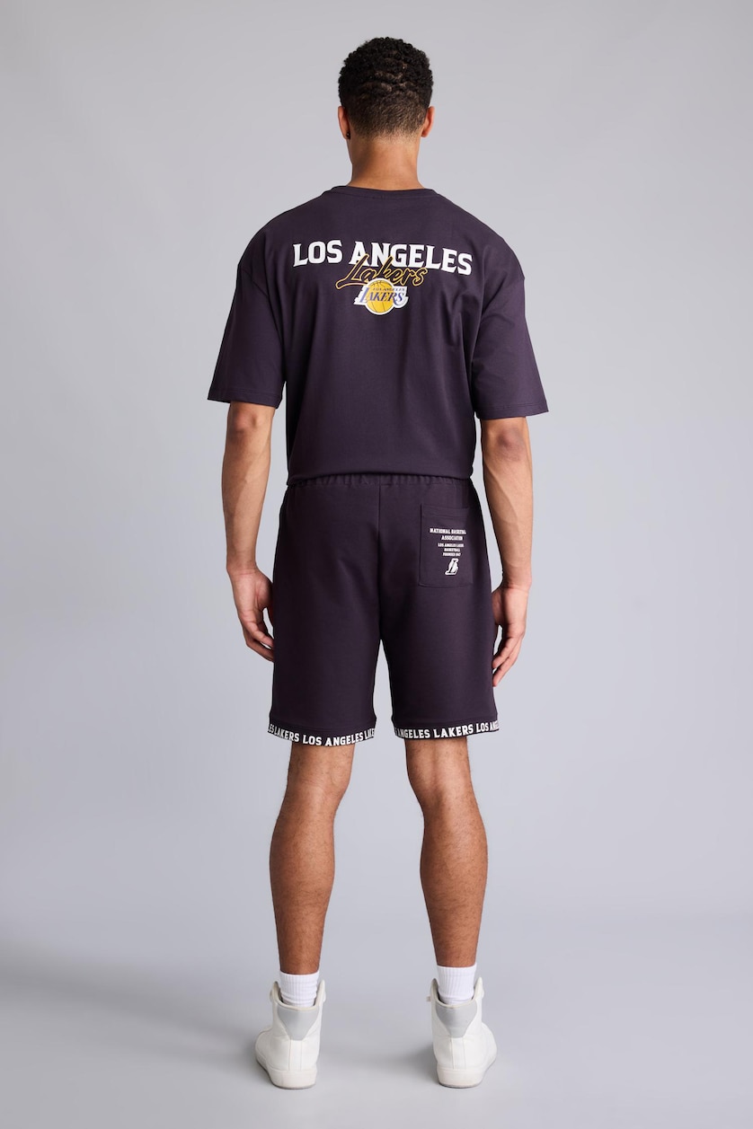 Men Dark Purple Standard Fit NBA Los Angeles Lakers Shorts