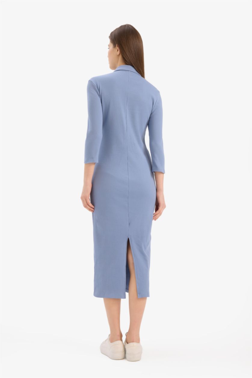 Woman Light Blue Bodycon Polo Collar Camisole Midi Dress
