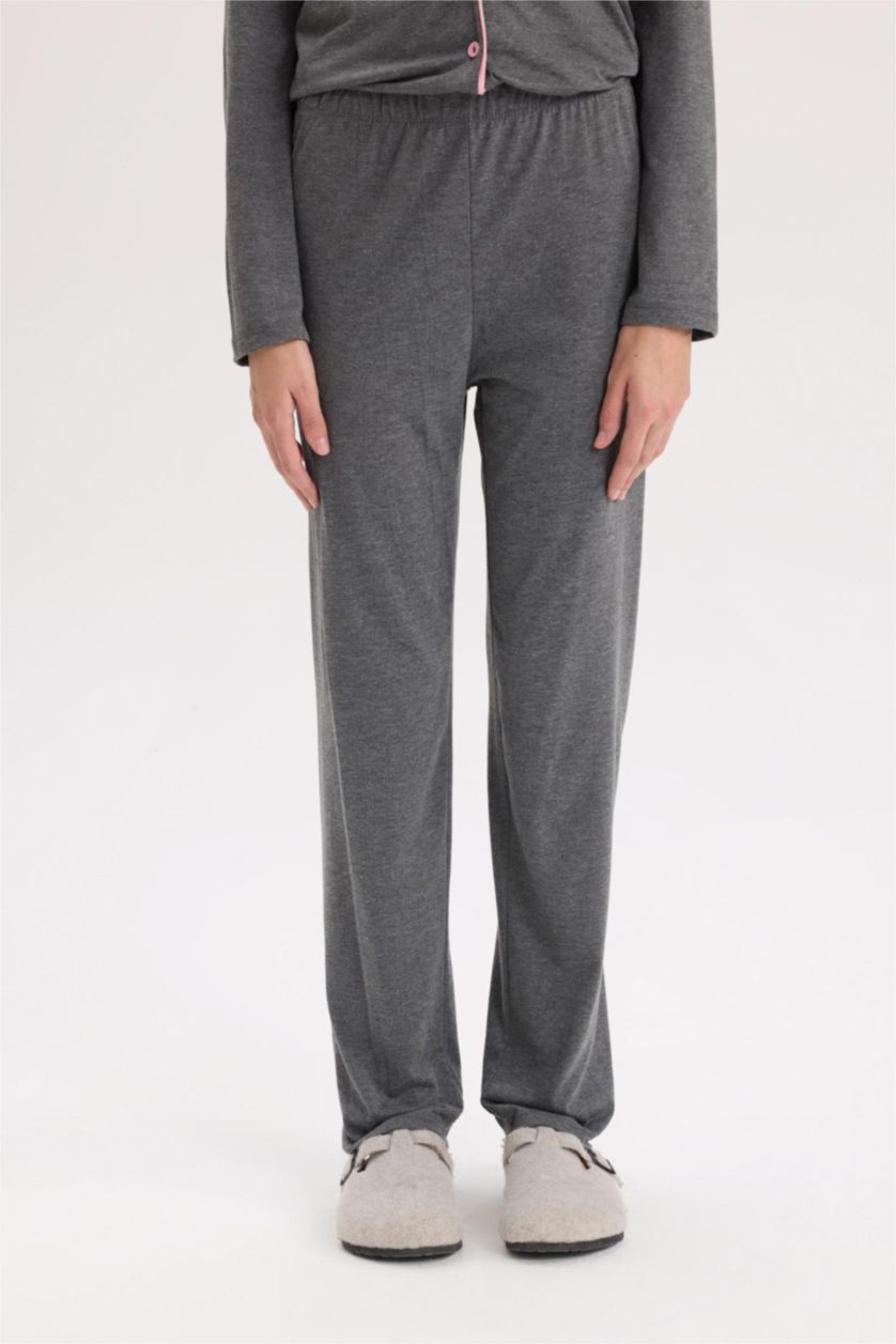 Kadın Antasit Melanj Pijama Takımı Regular Fit Uzun Kollu Üst Uzun Alt