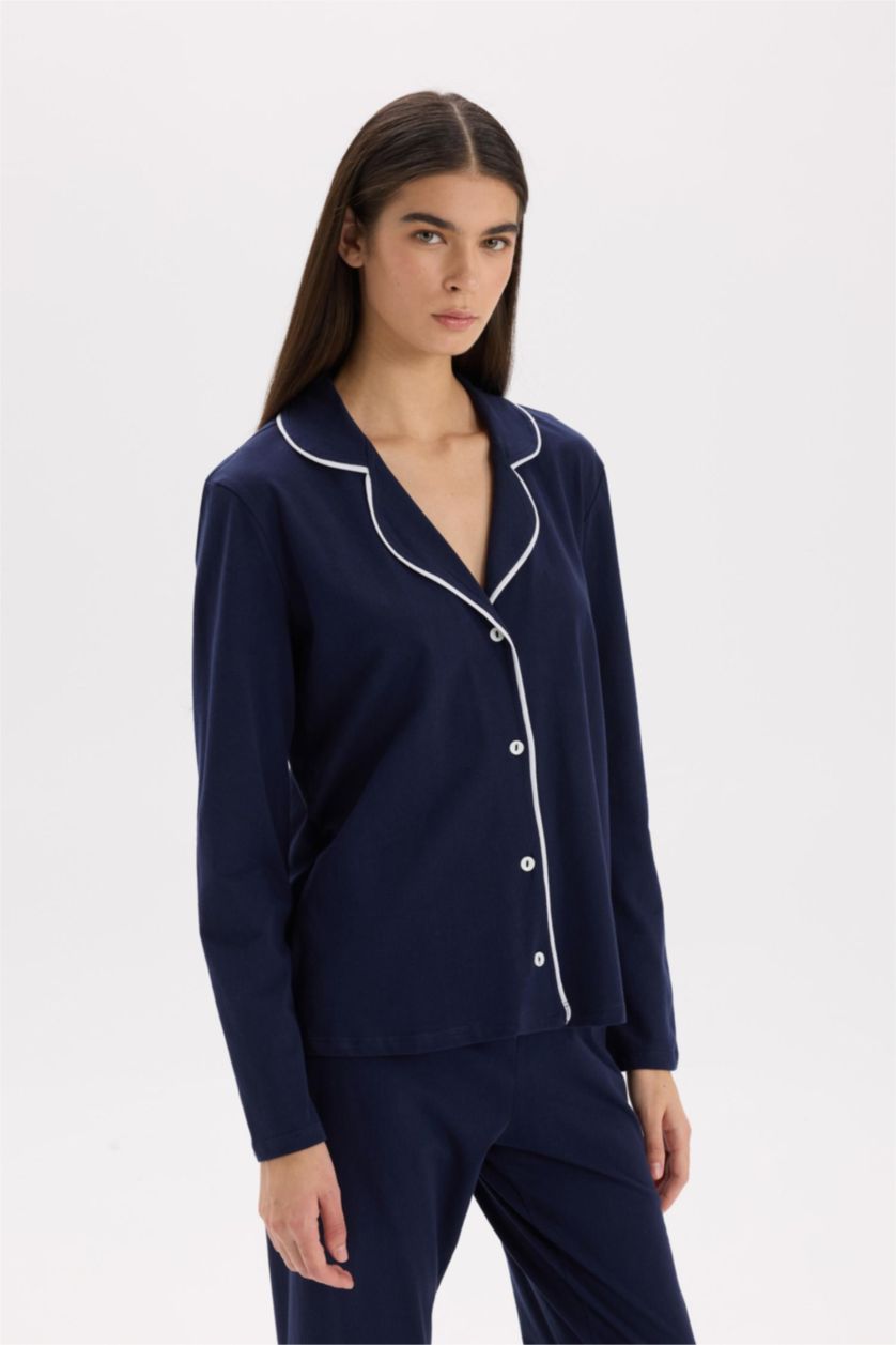 Kadın Lacivert Pijama Takımı Regular Fit Uzun Kollu Üst Uzun Altı-Fall in Love