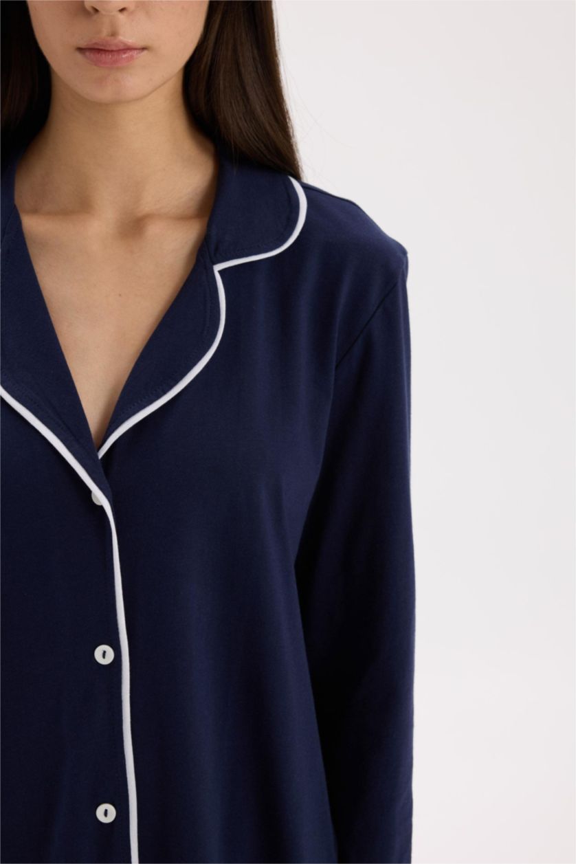 Kadın Lacivert Pijama Takımı Regular Fit Uzun Kollu Üst Uzun Altı-Fall in Love