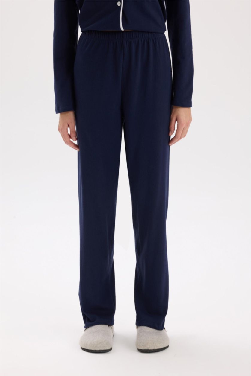 Kadın Lacivert Pijama Takımı Regular Fit Uzun Kollu Üst Uzun Altı-Fall in Love