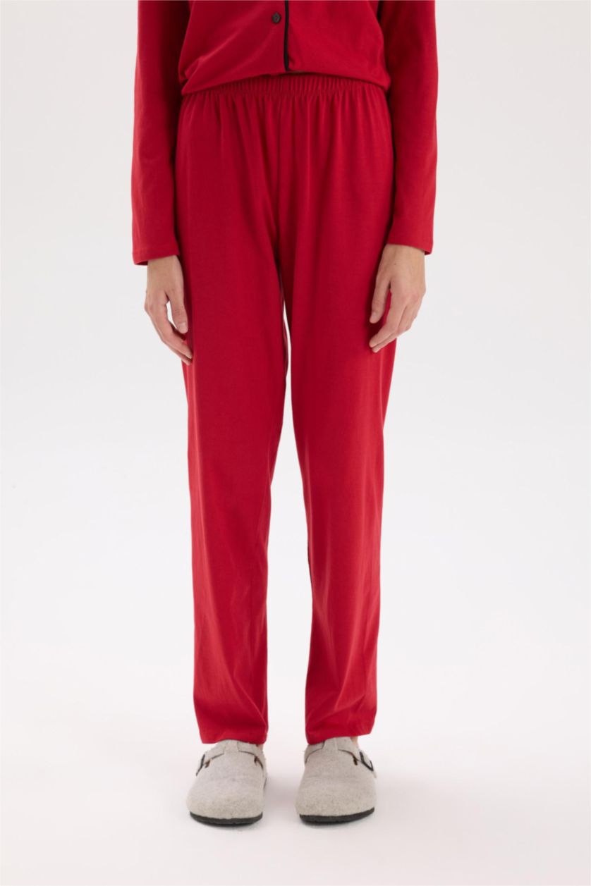 Kadın Kırmızı Pijama Takımı Regular Fit Uzun Kollu Üst Uzun Alt
