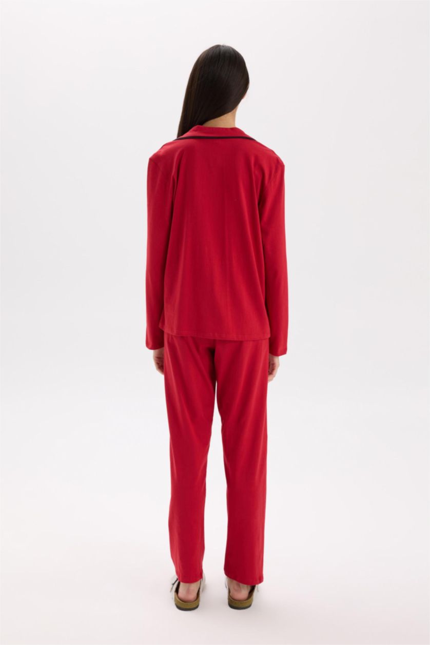 Kadın Kırmızı Pijama Takımı Regular Fit Uzun Kollu Üst Uzun Alt