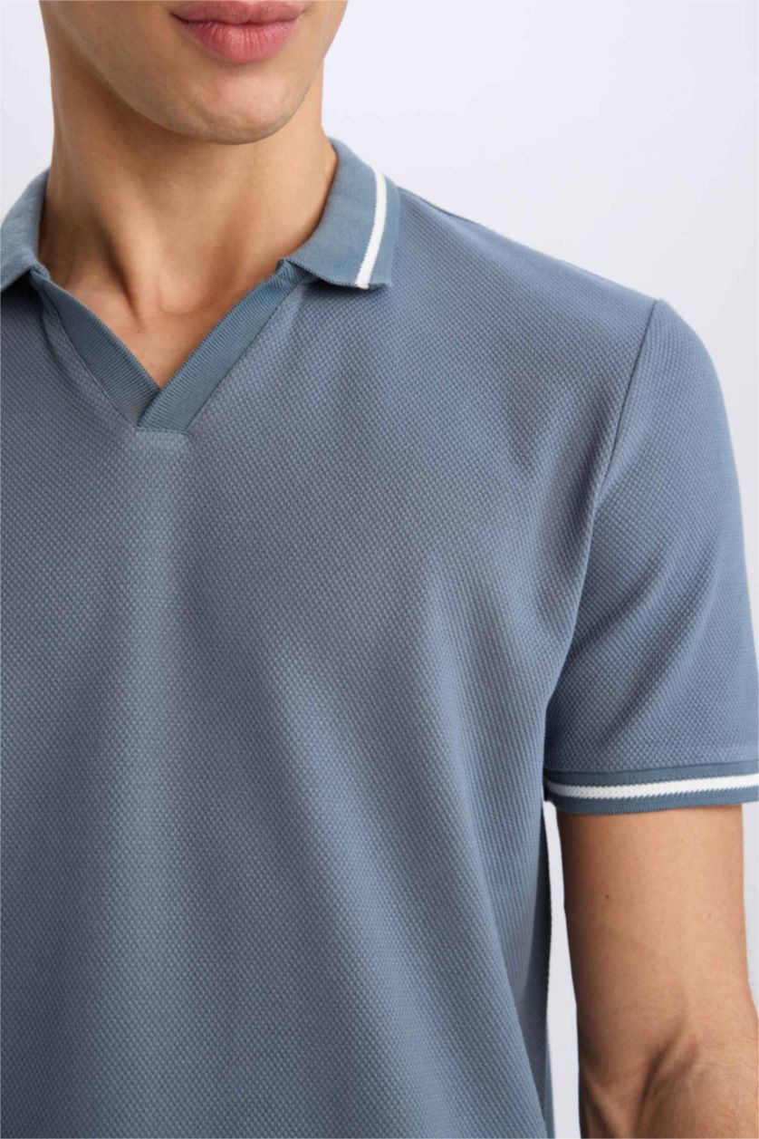 رجال رمادي تيشيرت بولو نص كم قصة عادية