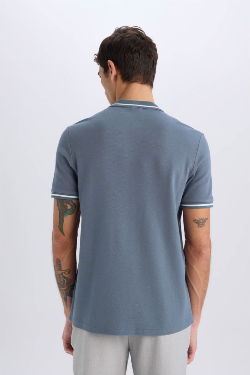 رجال رمادي تيشيرت بولو نص كم قصة عادية