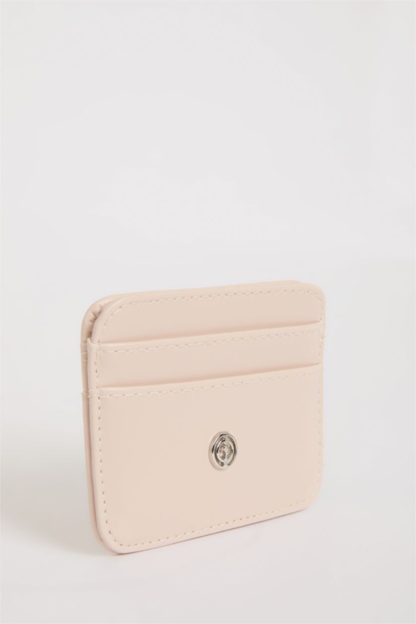 Woman Beige Woman Faux Leather Business Card Wallet
