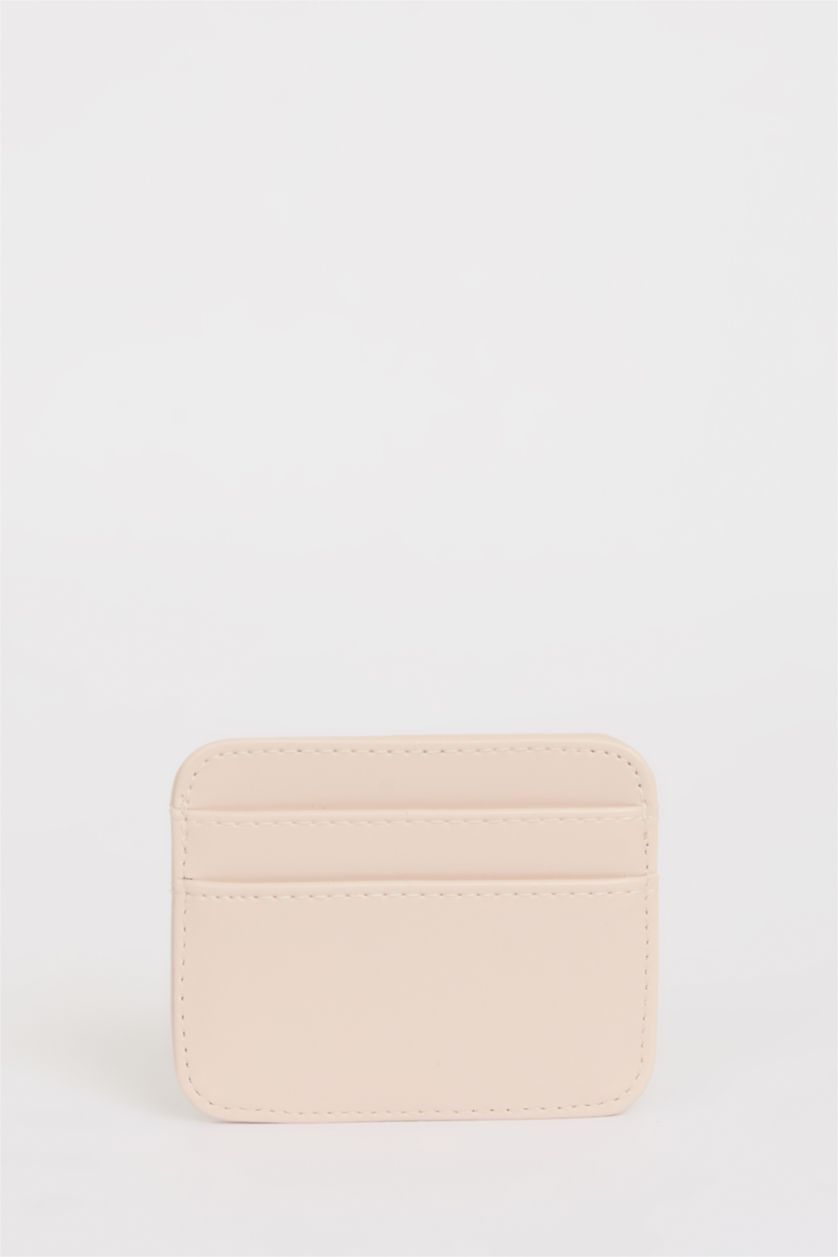 Woman Beige Woman Faux Leather Business Card Wallet