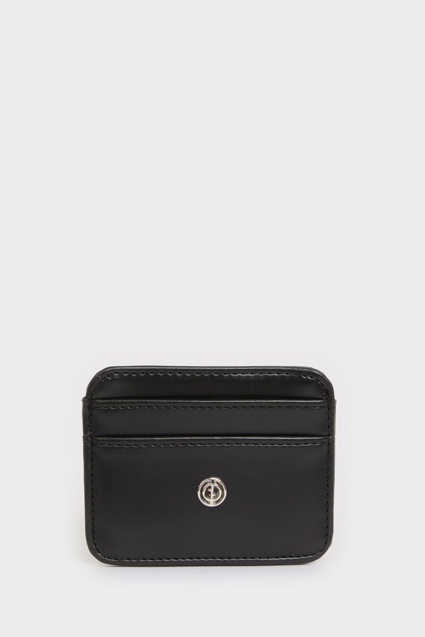 Woman Black Woman Faux Leather Business Card Wallet