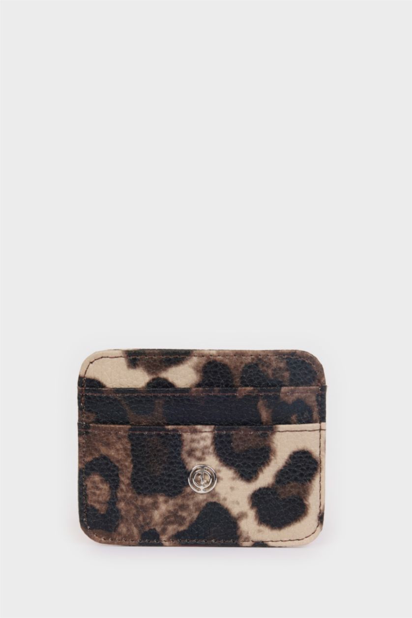 Kadın Kahve Kadın Leopar Desenli Suni Deri Kartlık