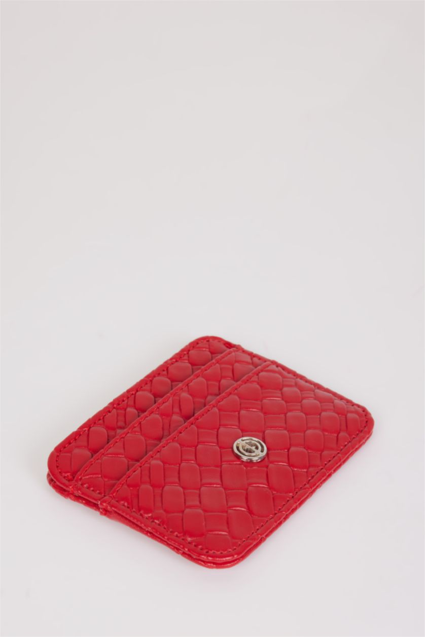 Woman Red Woman Faux Leather Business Card Wallet