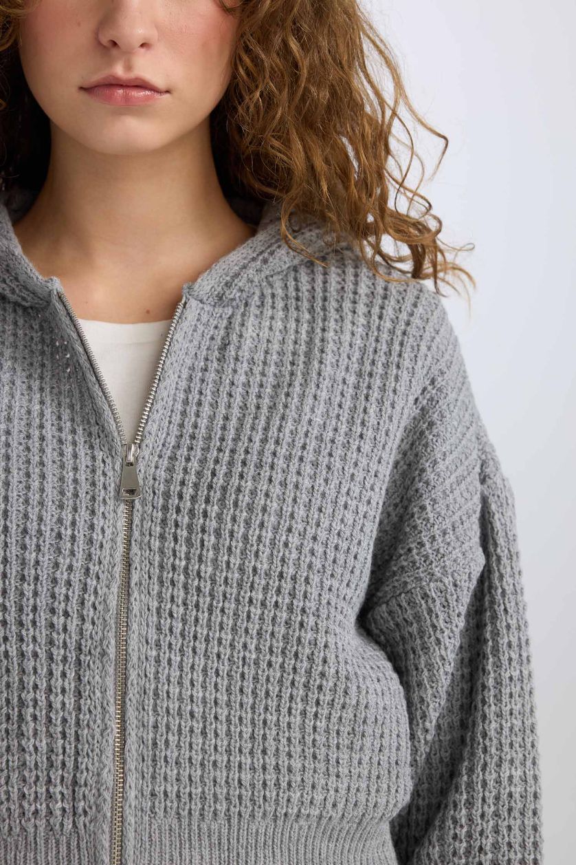 Kadın Gri Regular Fıt Triko Hırka