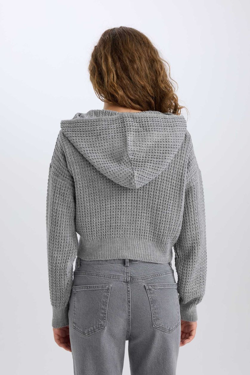 Kadın Gri Regular Fıt Triko Hırka