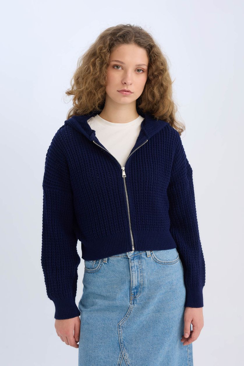 Kadın Lacivert Regular Fıt Triko Hırka