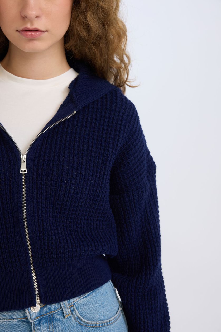 Kadın Lacivert Regular Fıt Triko Hırka