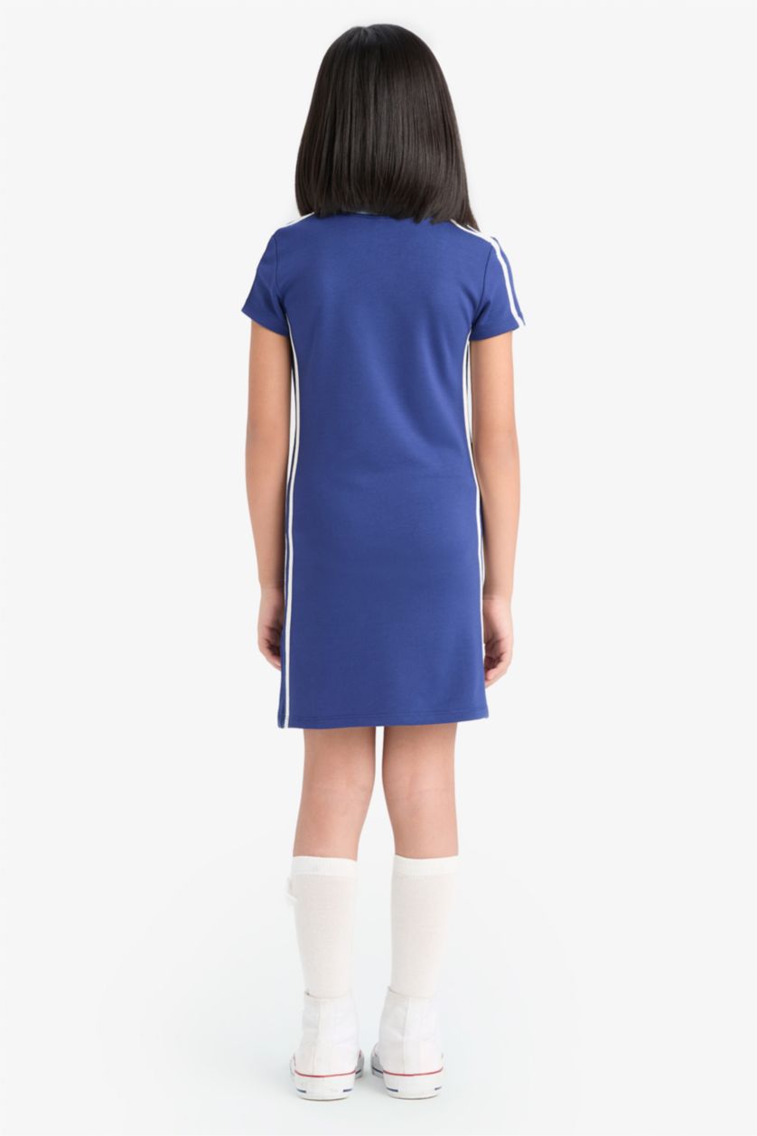 Kız Çocuk - Genç Kız İndigo V Yaka Baskılı Kısa Kollu Yazlık Elbise Kız Çocuk