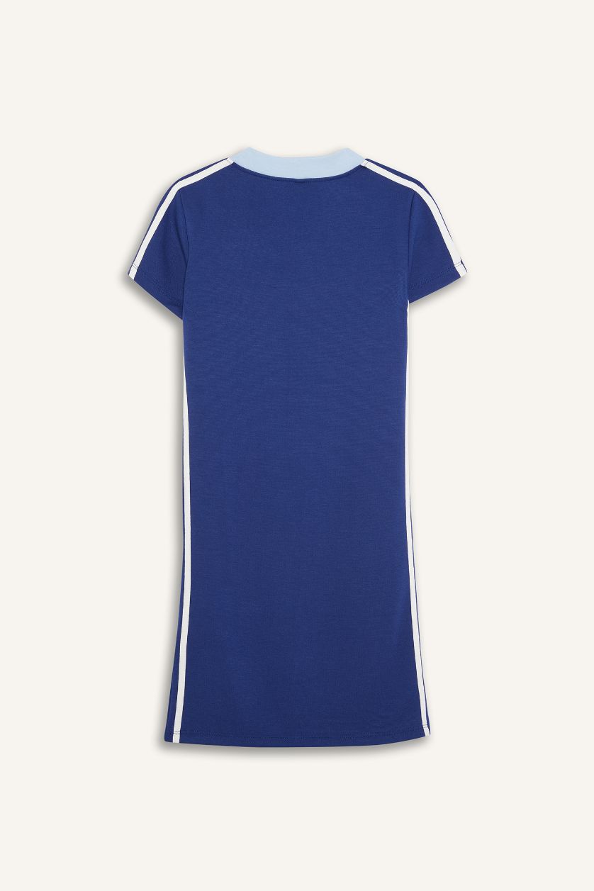 Kız Çocuk - Genç Kız İndigo V Yaka Baskılı Kısa Kollu Yazlık Elbise Kız Çocuk