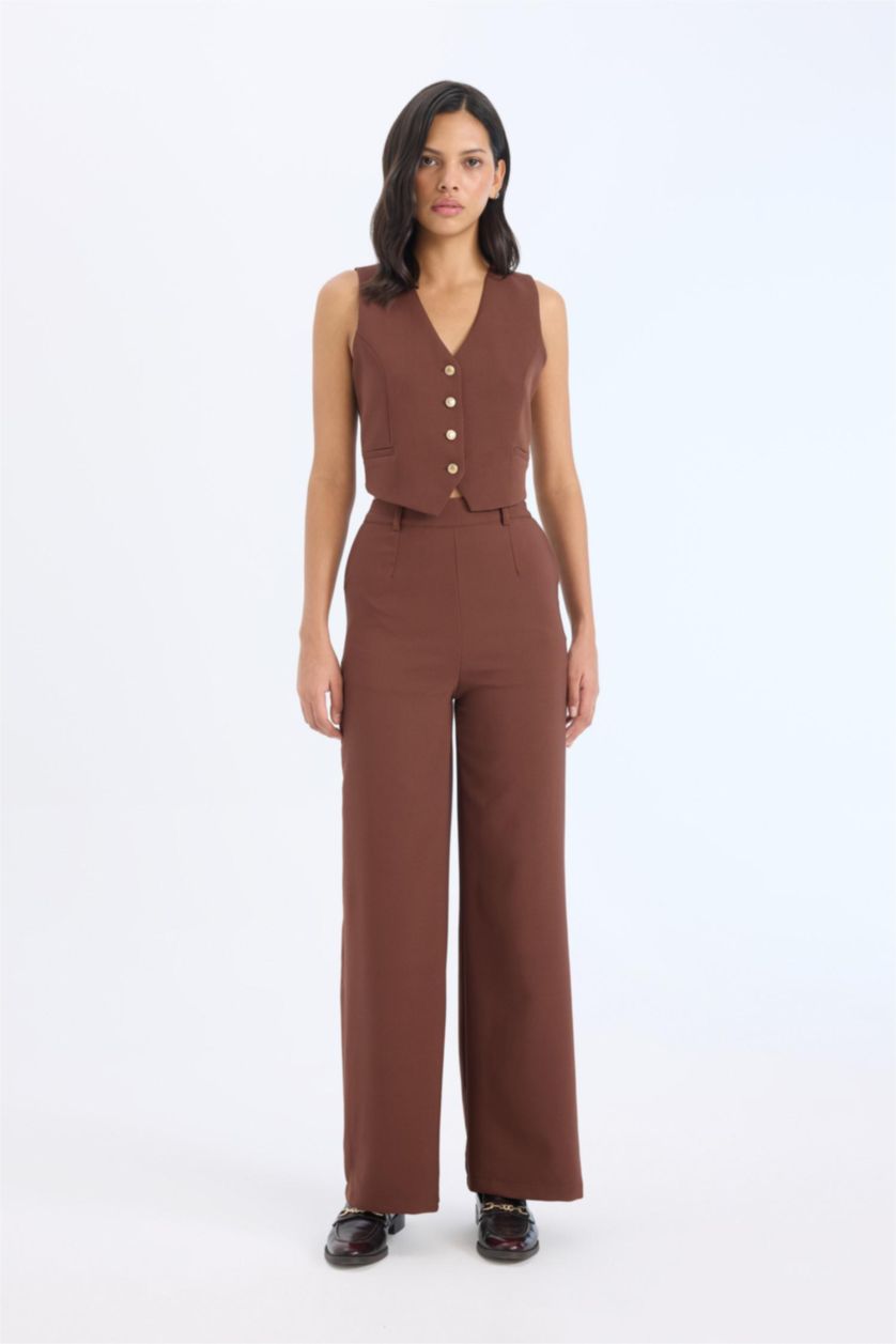 WOMAN Brown High Waist Straight Wide Leg Pants