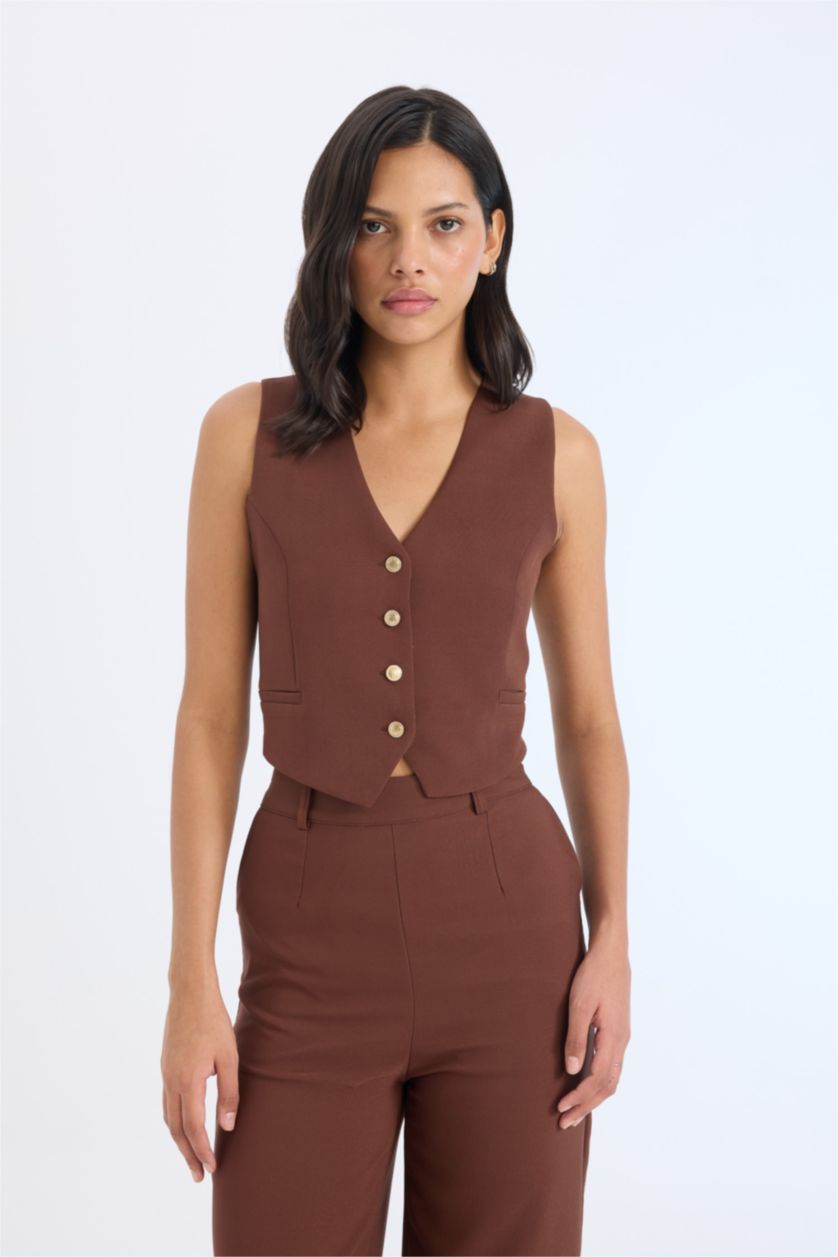 WOMAN Brown High Waist Straight Wide Leg Pants