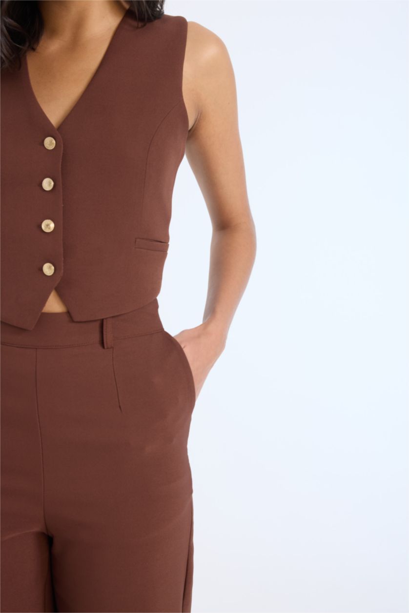 WOMAN Brown High Waist Straight Wide Leg Pants