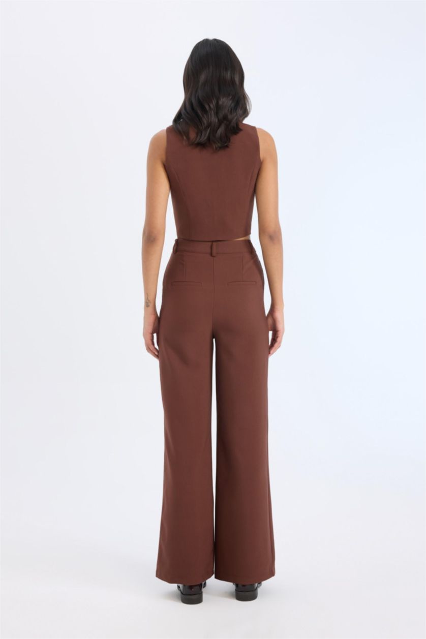 WOMAN Brown High Waist Straight Wide Leg Pants