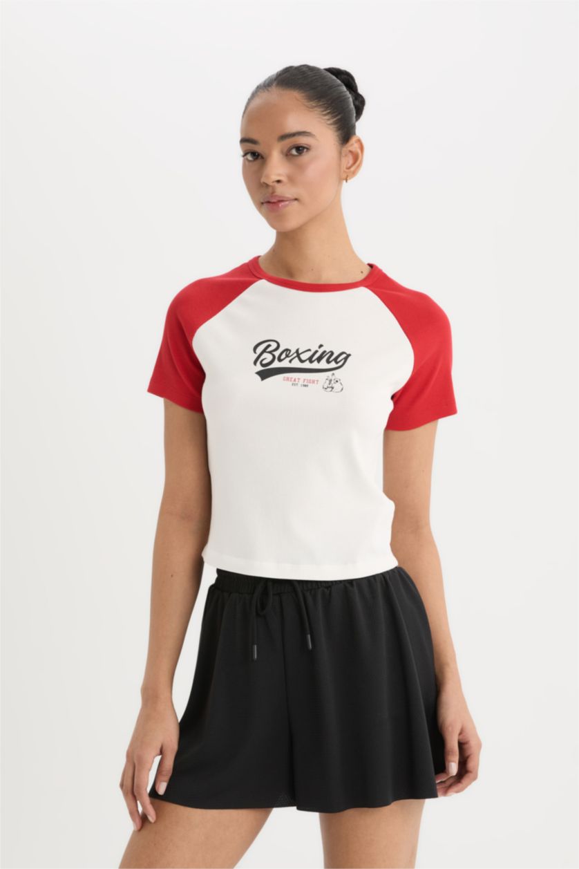 Woman Ecru Slim Fit Ribana Short Sleeve T-Shirt