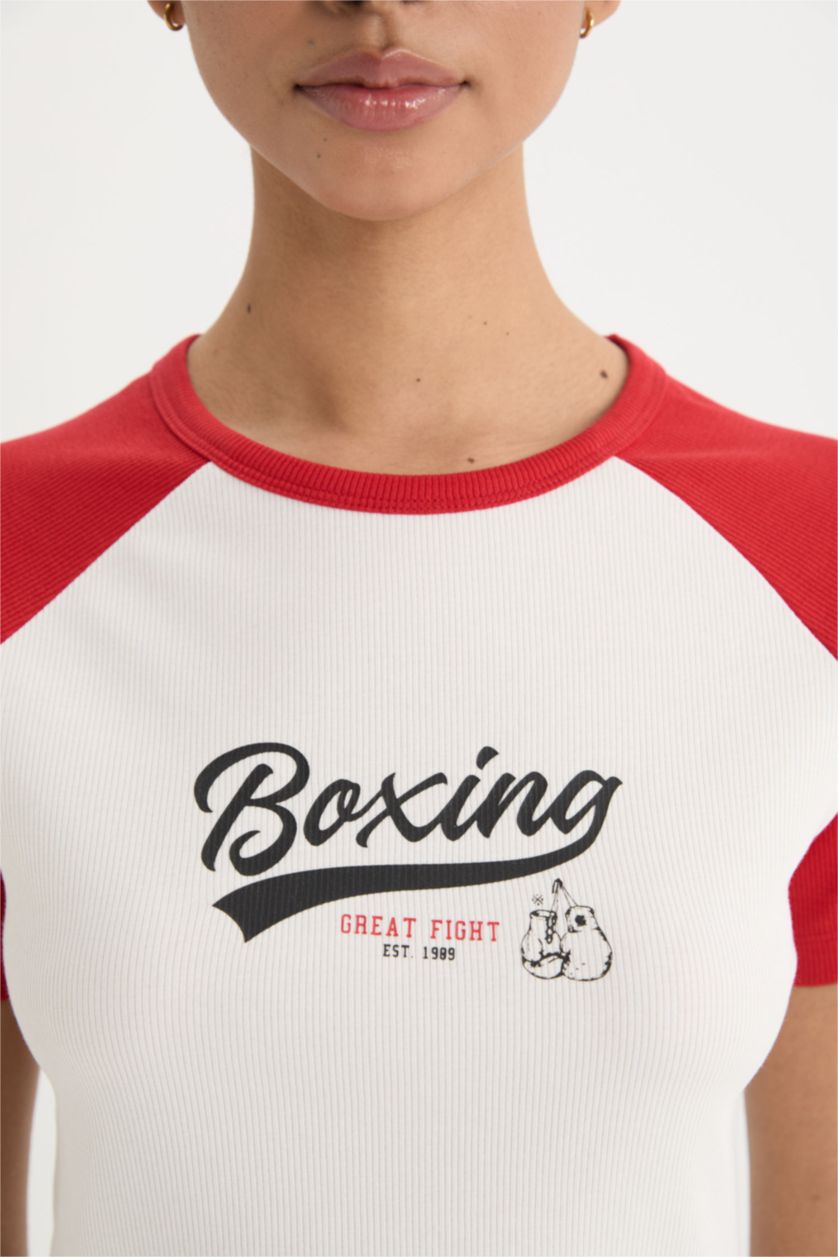 Woman Ecru Slim Fit Ribana Short Sleeve T-Shirt