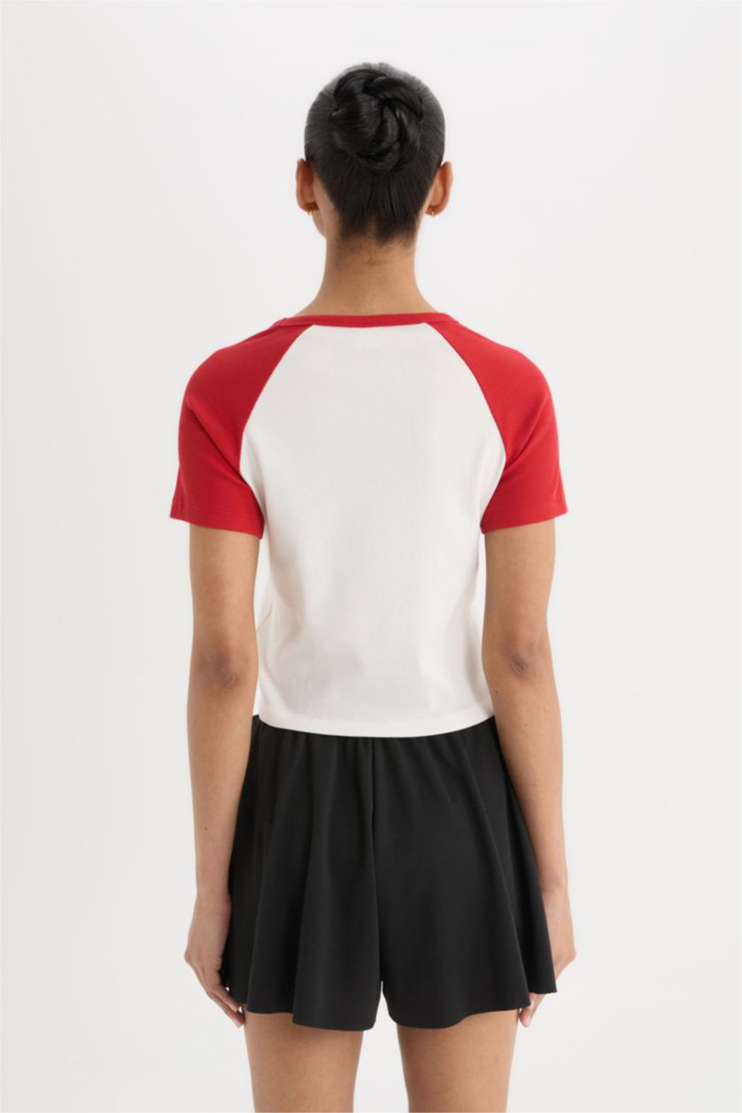 Woman Ecru Slim Fit Ribana Short Sleeve T-Shirt