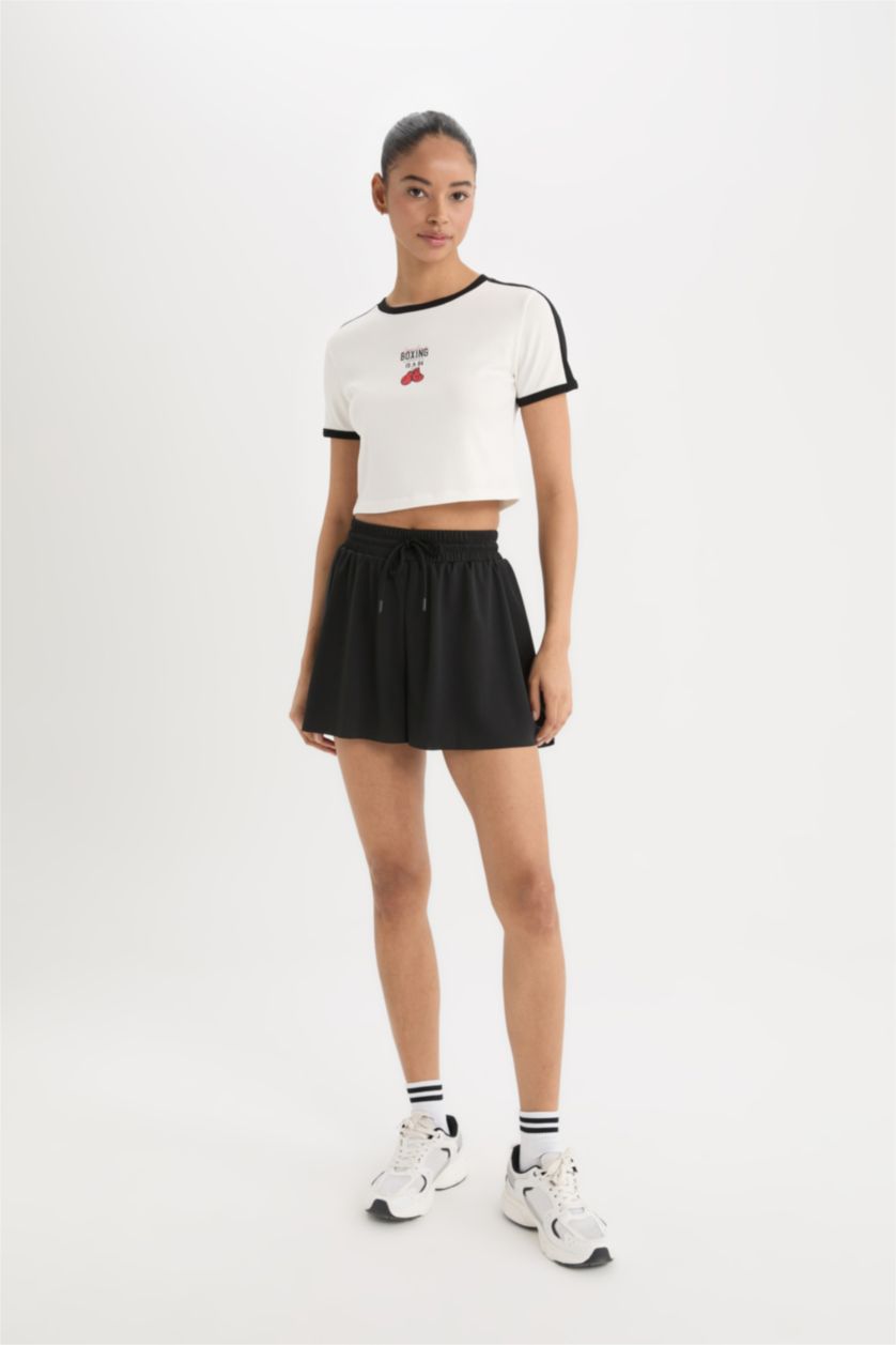 Woman Ecru DeFactoFit Slim Fit Crew Neck Printed Sports T-Shirt