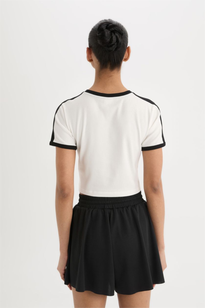 Woman Ecru DeFactoFit Slim Fit Crew Neck Printed Sports T-Shirt