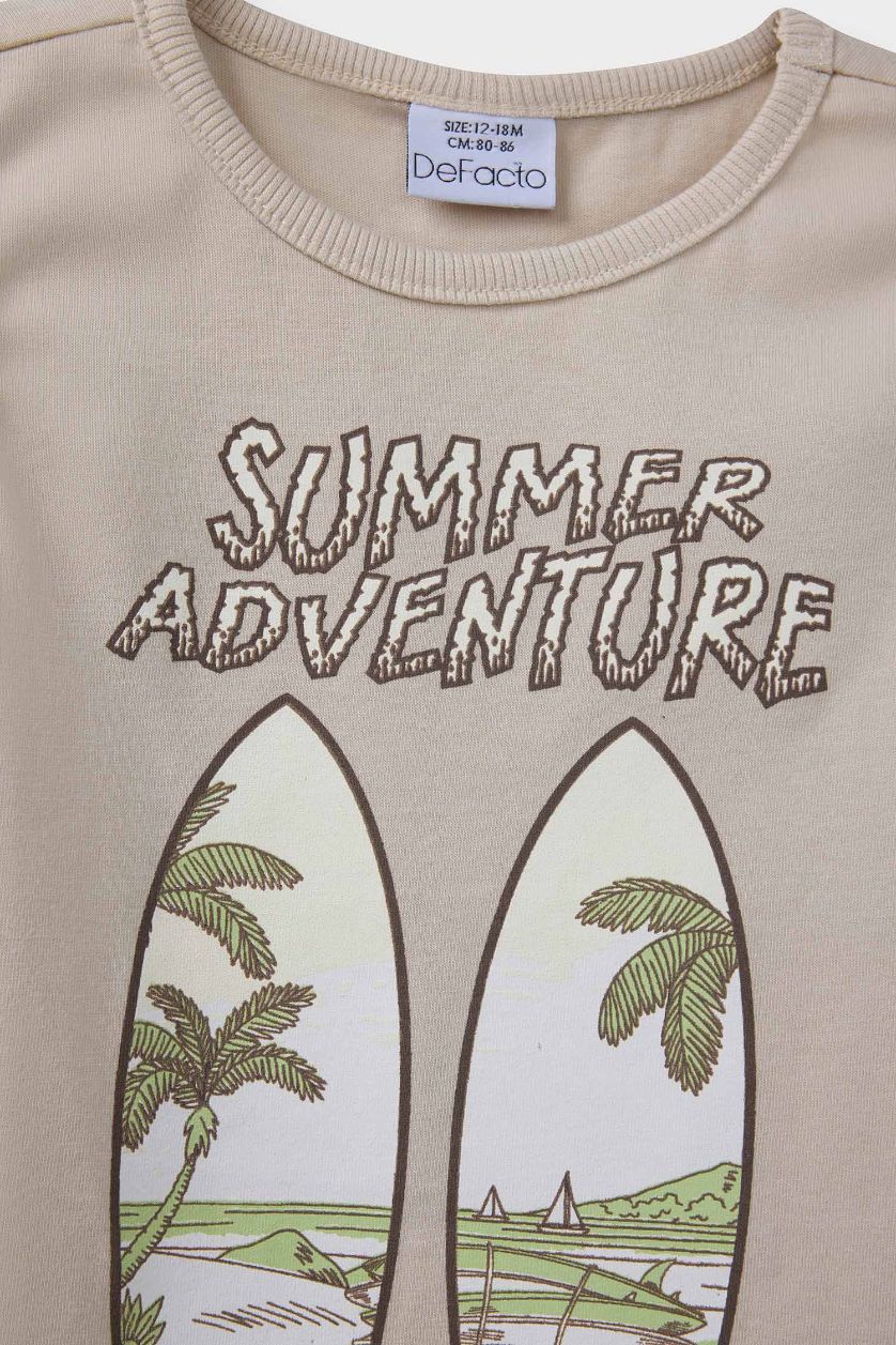 Baby Boy Beige Baby Boy Crew Neck Palm Patterned Tank Top