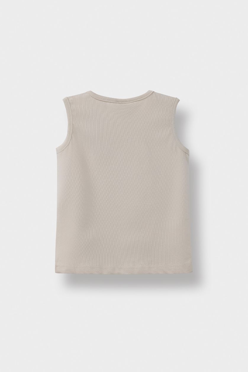 Baby Boy Beige Baby Boy Crew Neck Palm Patterned Tank Top