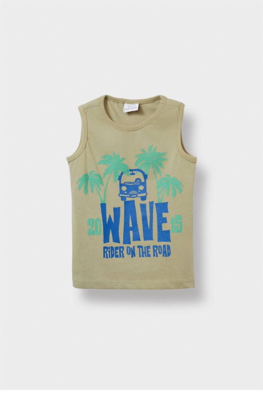 Erkek Bebek Açık Haki Bisiklet Yaka Palmiye Desenli Atlet Erkek Bebek