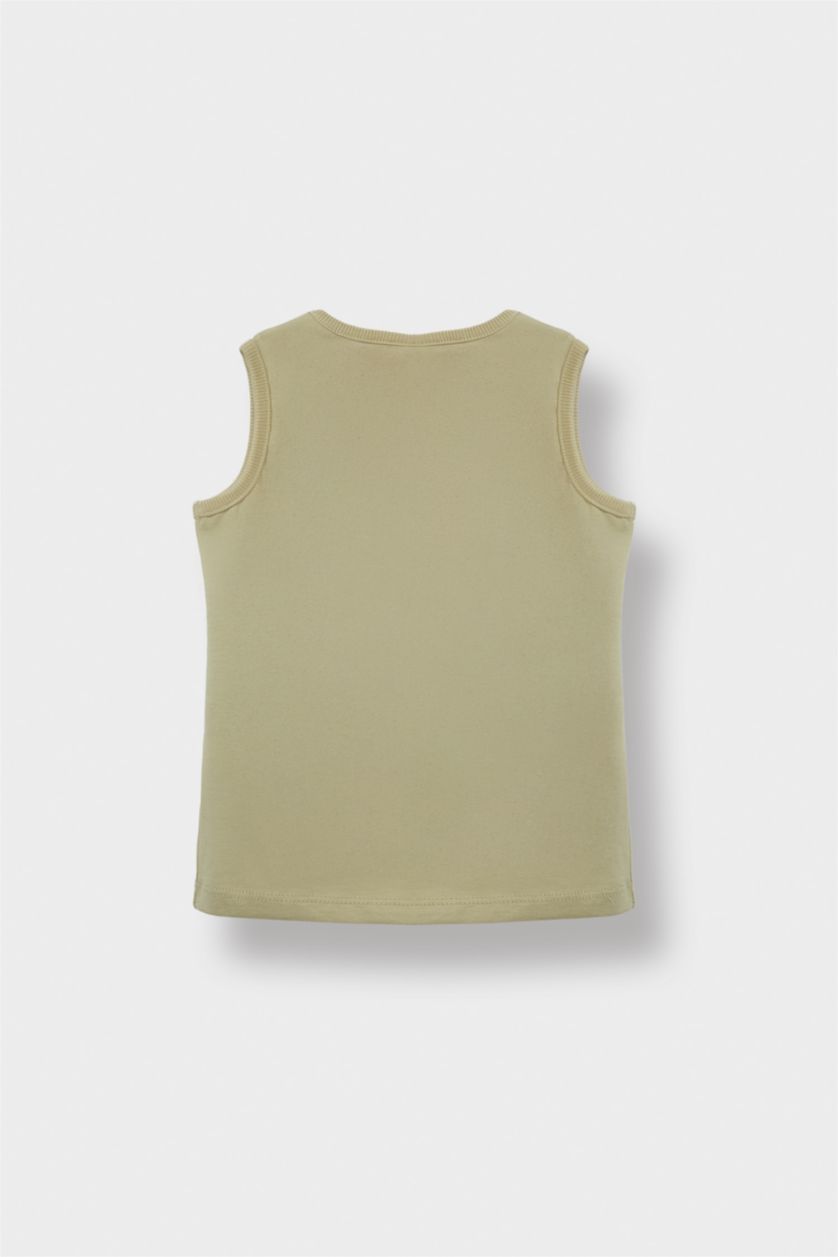 Erkek Bebek Açık Haki Bisiklet Yaka Palmiye Desenli Atlet Erkek Bebek