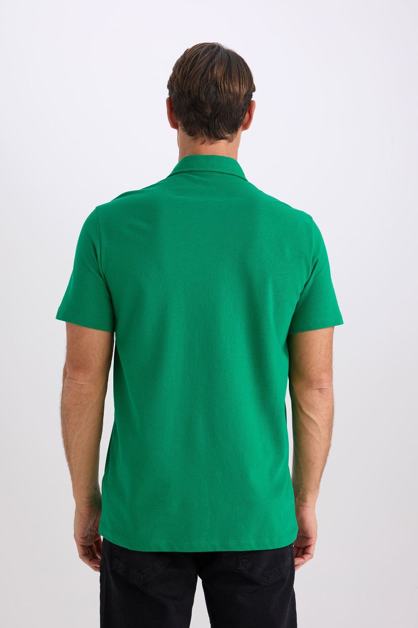 رجال أخضر تيشيرت بولو قطن قصة عادية