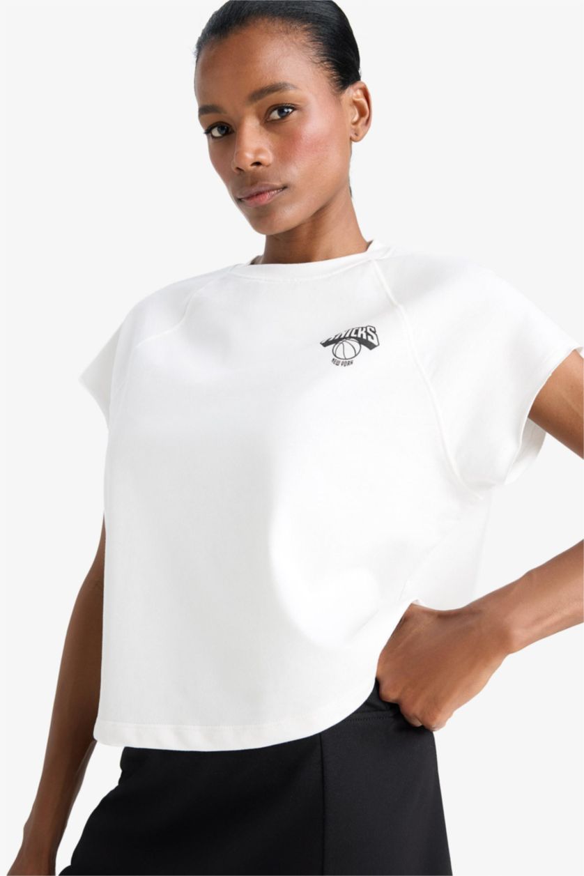 Әйелдерге экру DeFactoFit спортивная футболка с короткими рукавами и круглым вырезом NBA New York Knicks