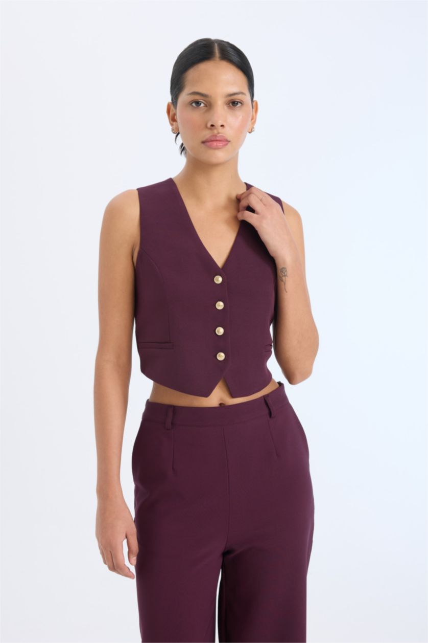 نساء خمري جيلي بليزر قصة عادية برقبة V