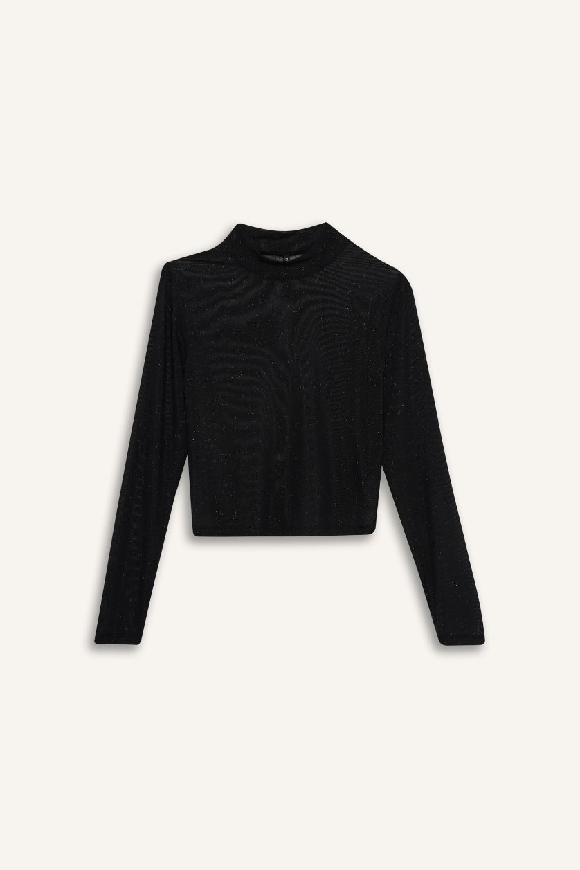 FEMME Noir T-Shirt Slim de Noël à Manches Longues et demi Col roulé