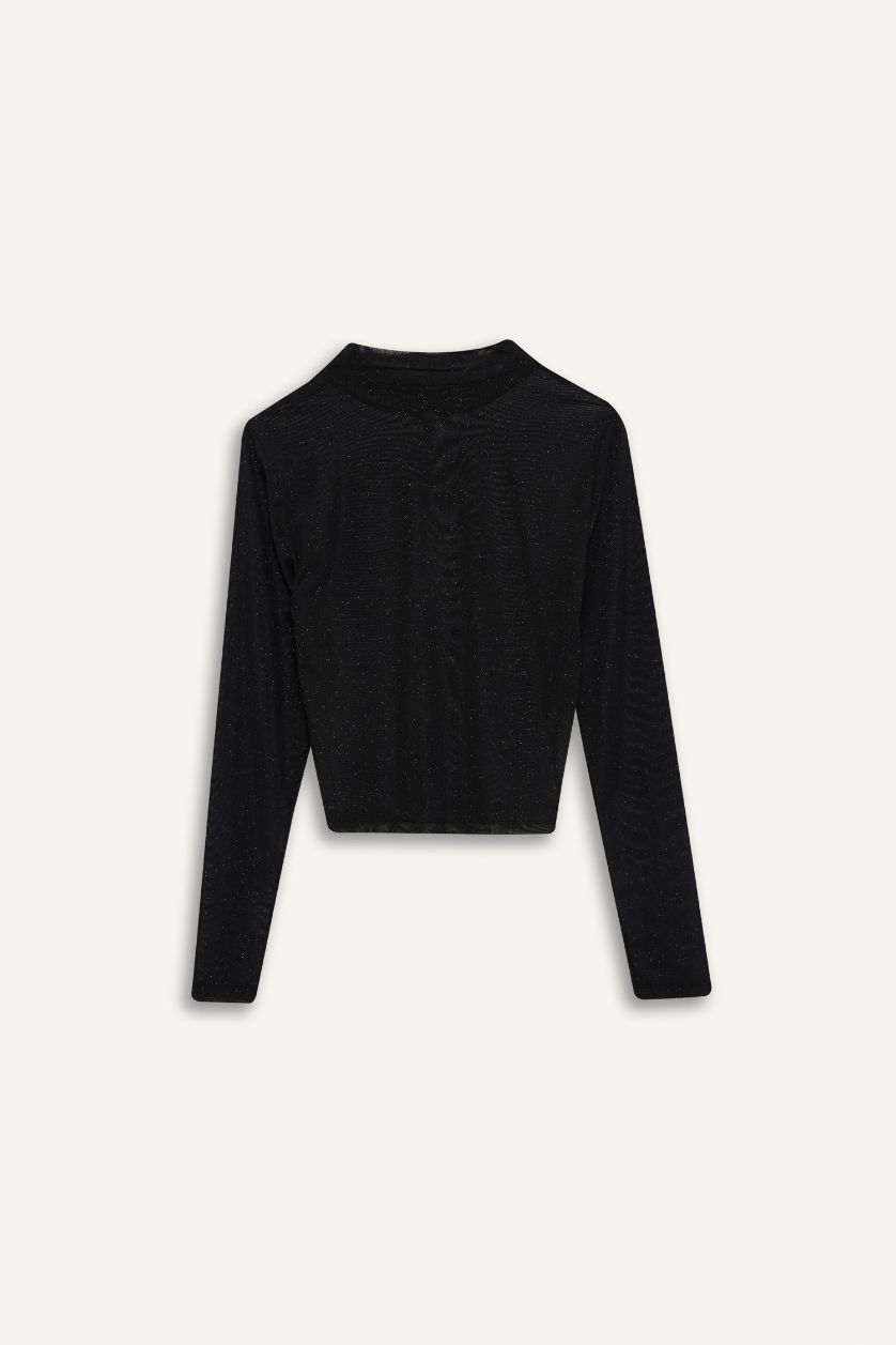 FEMME Noir T-Shirt Slim de Noël à Manches Longues et demi Col roulé