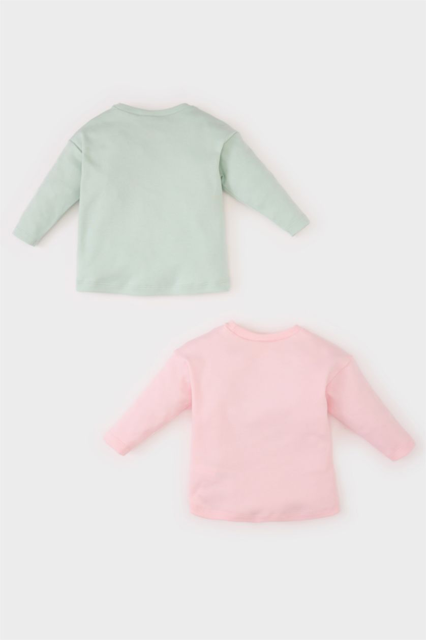 BÉBÉ FILLE Bleu Lot de 2 T-shirts imprimés à col rond et manches longues pour bébé fille