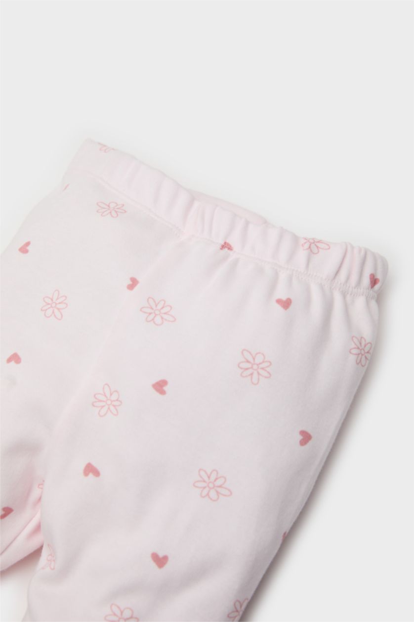 BABY GIRL Light Pink Baby Girl Patterned T-Shirt Body Bottom Beanie 4 Piece Set