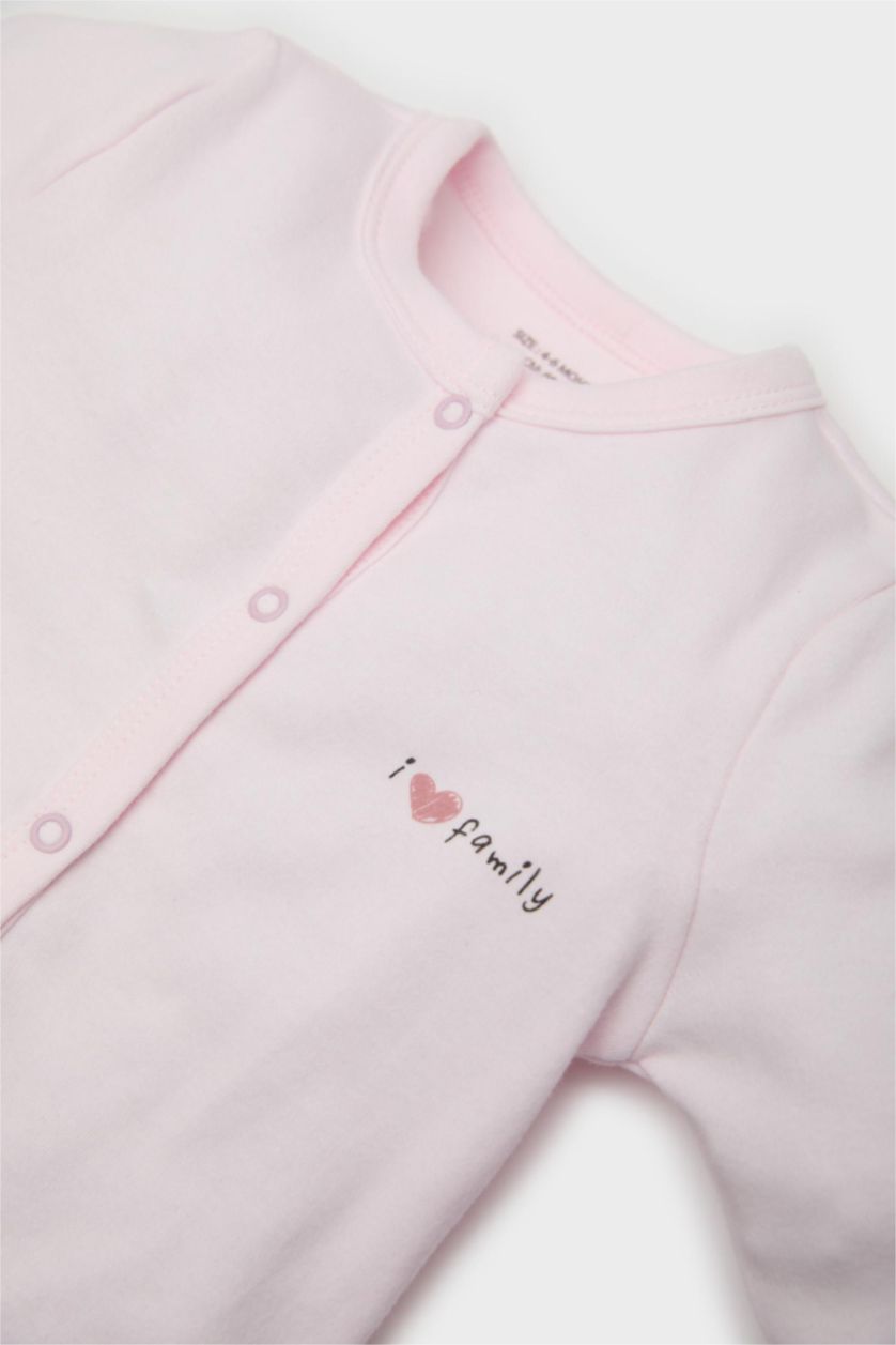 Kız Bebek Açık Pembe Hastane Çıkışı 4'lü Takım Desenli Uzun Kollu Tişört Çıtçıtlı Kısa Kollu Body Beli Lastikli Alt Bere Kız Bebek