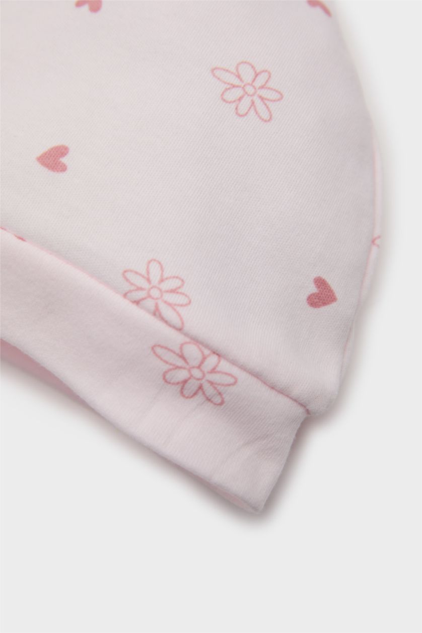 BABY GIRL Light Pink Baby Girl Patterned T-Shirt Body Bottom Beanie 4 Piece Set
