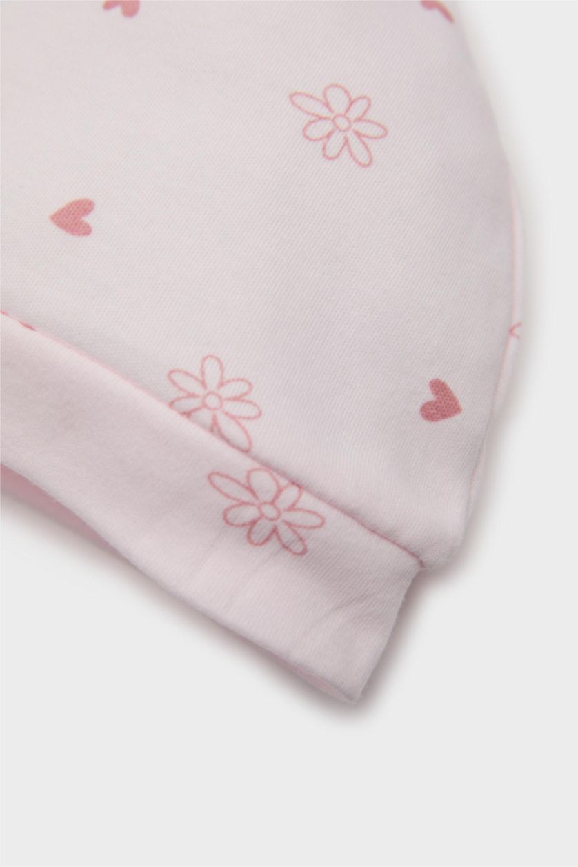 Kız Bebek Açık Pembe Hastane Çıkışı 4'lü Takım Desenli Uzun Kollu Tişört Çıtçıtlı Kısa Kollu Body Beli Lastikli Alt Bere Kız Bebek